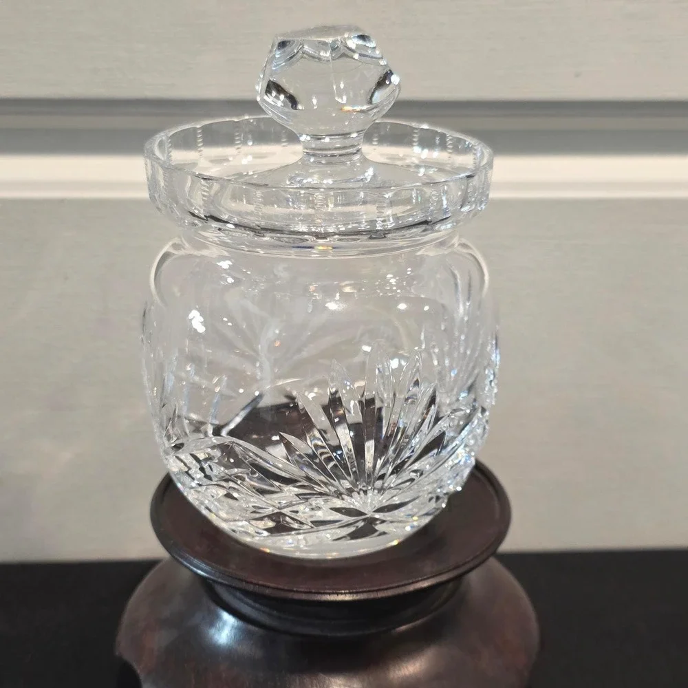 ROGASKA Crystal Jam Jar Honey Pot‎ w/ Lid Starburst Glass Condiment Pot Clear